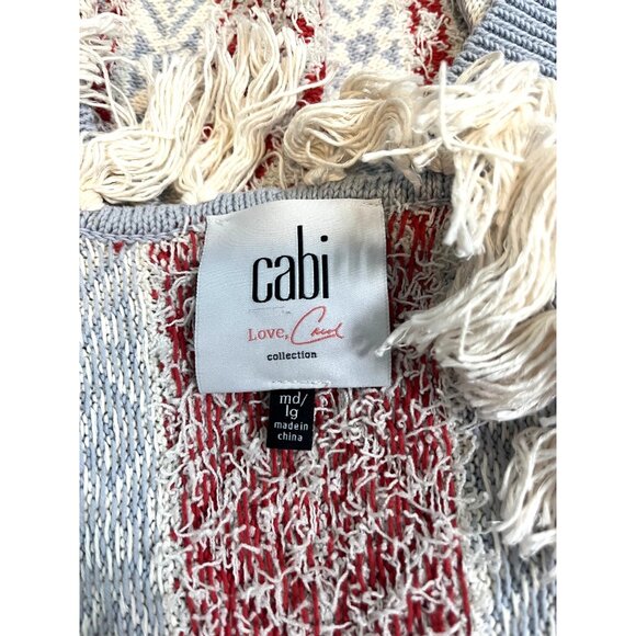 Cabi Love Carol Shawl Size M/L Knit Cardigan Fringe Geometric Poncho Tassel Boho - Picture 7 of 10